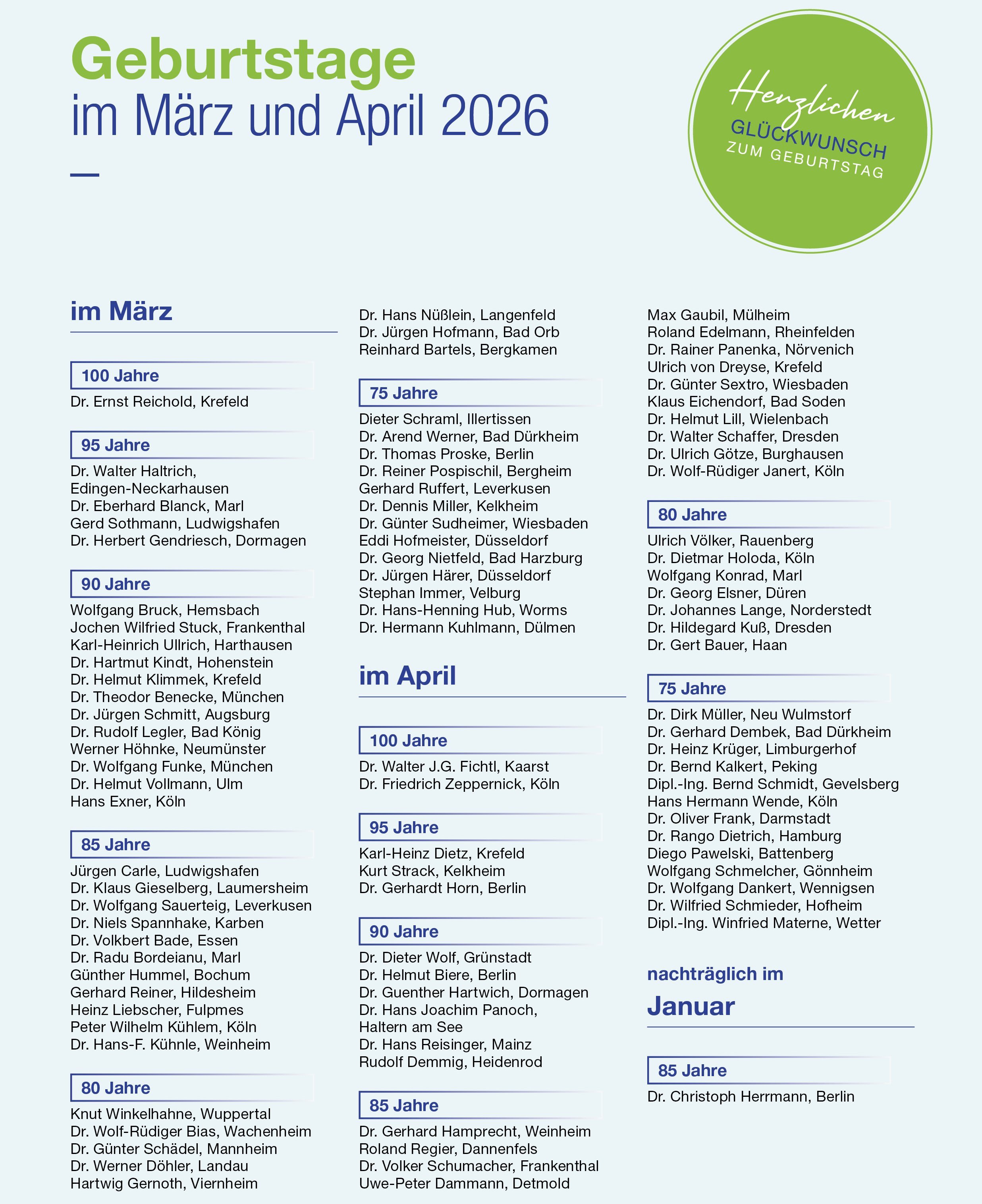 Glückwunschseite im VAA Magazin Februar 2026