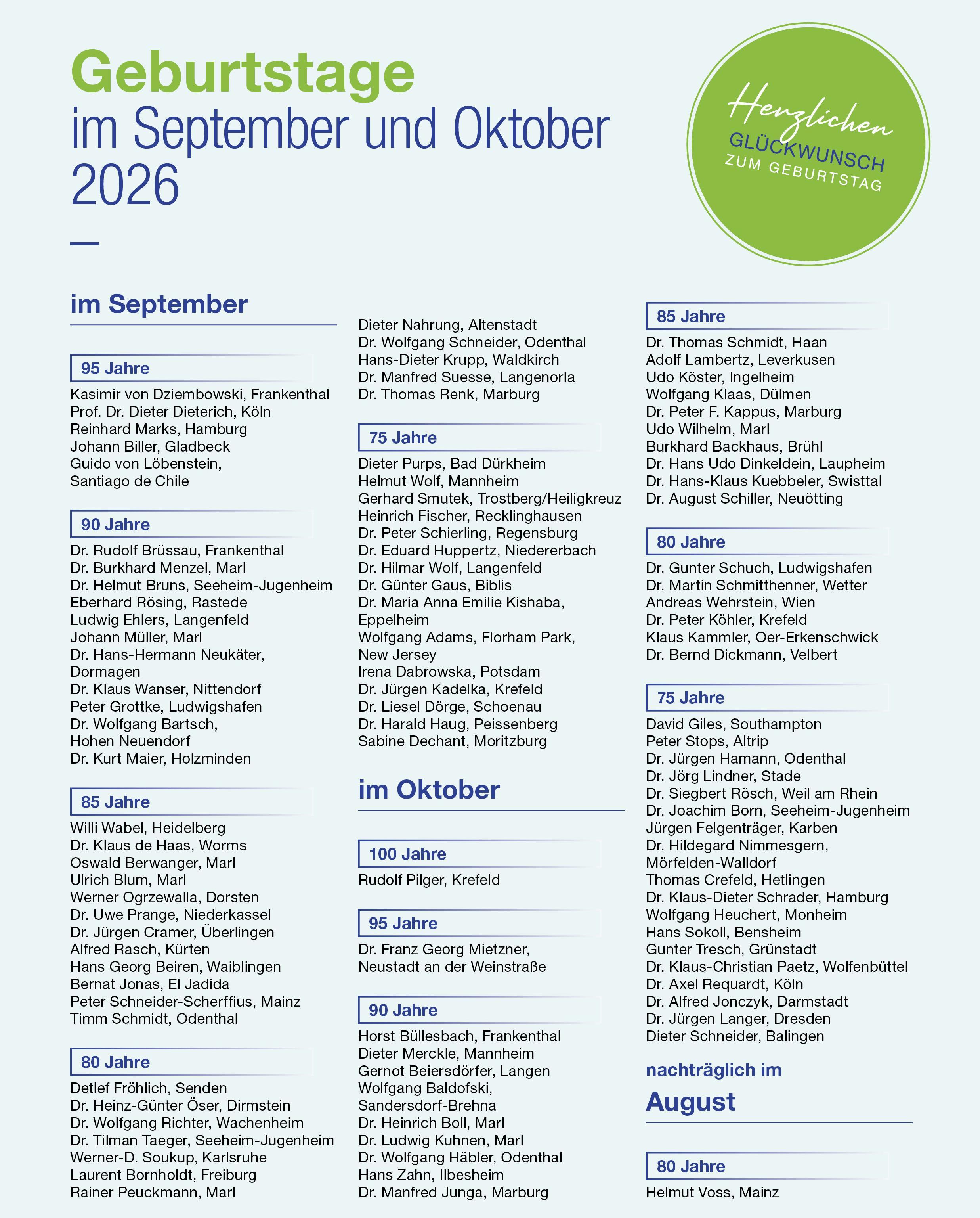Glückwunschseite im VAA Magazin August 2026.