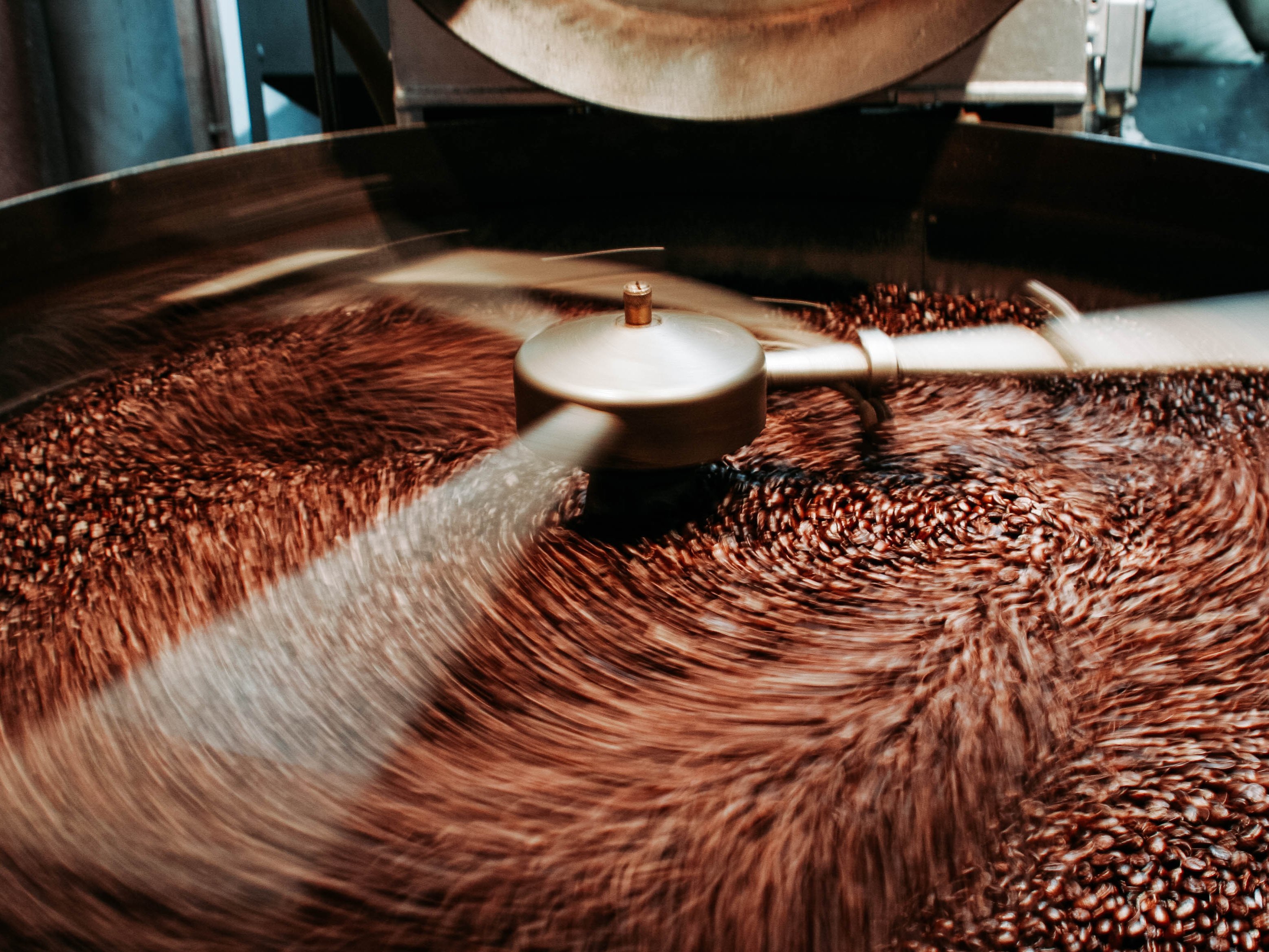 Kaffeebohnen in einer großen Sortier- und Mahlmaschine.