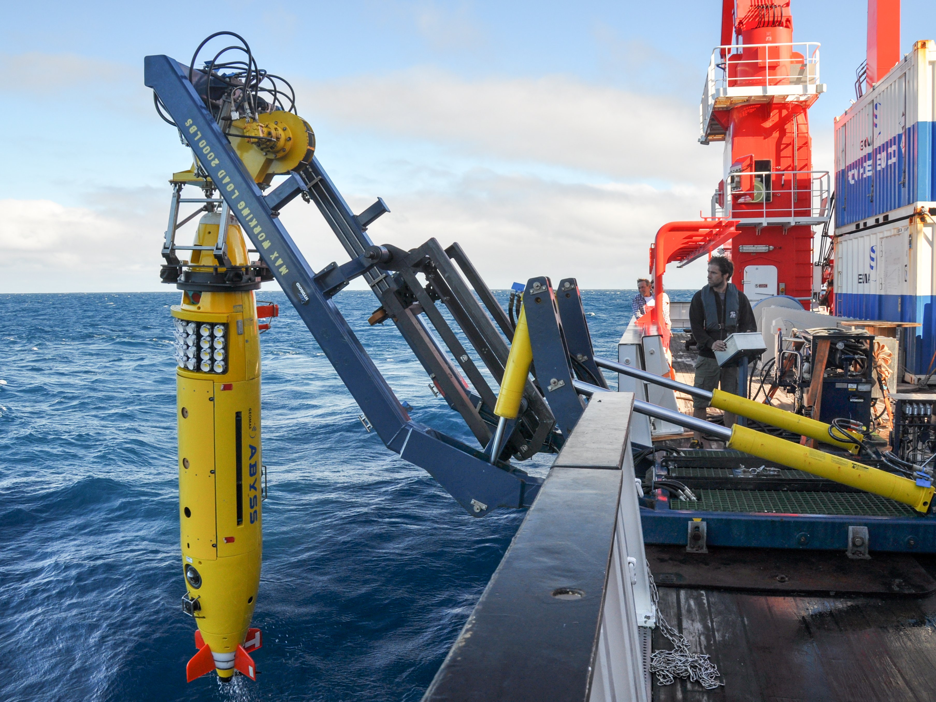 Das Spezial-U-Boot ABYSS vor dem Tauchgang zur Munitionsbereinigung in der Ostsee.