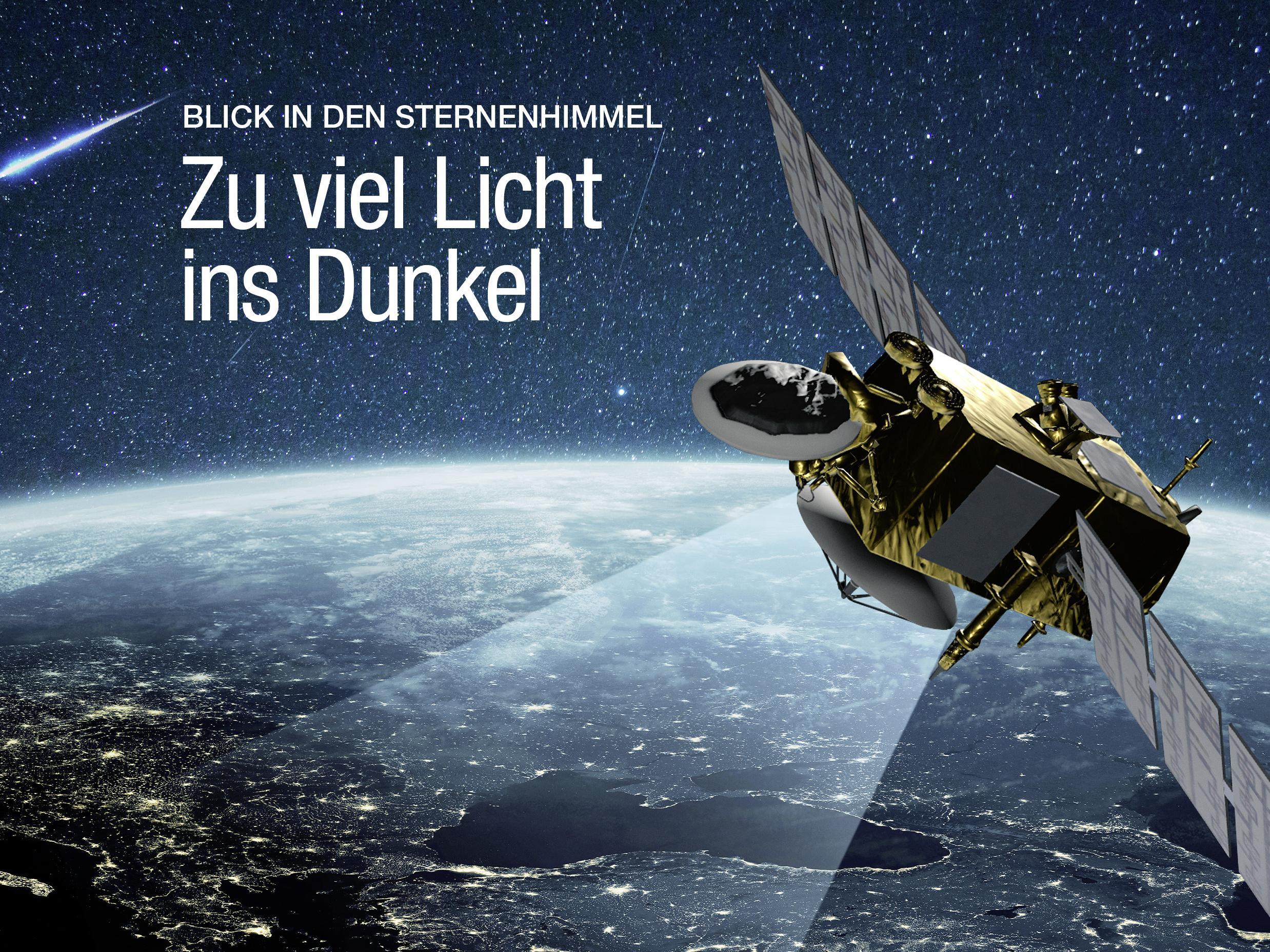 Im oberen Bereich befinden sich der Titel des Magazins, ein QR-Code sowie die Themenhinweise „Wahlen in Unternehmen – Erfolge für den VAA“, „Chemie in Europa – Chancen durch den Kreislauf“ und „Interview zum Arbeitsrecht – Nebentätigkeiten im Job“. Das Titelmotiv zeigt die Erde bei Nacht aus dem Weltraum. Sichtbar sind Küstenlinien und dicht besiedelte Regionen, die durch zahlreiche künstliche Lichtquellen hell erleuchtet sind. Über der Erde schwebt ein Satellit mit ausgeklappten Solarpaneelen. Von dem Satelliten fällt ein breiter Lichtkegel auf die Erdoberfläche. Im Hintergrund erstreckt sich ein klarer Sternenhimmel, links oben ist eine Sternschnuppe zu sehen. Auf dem Bild steht die Titelzeile: „Blick in den Sternenhimmel – zu viel Licht ins Dunkel“.