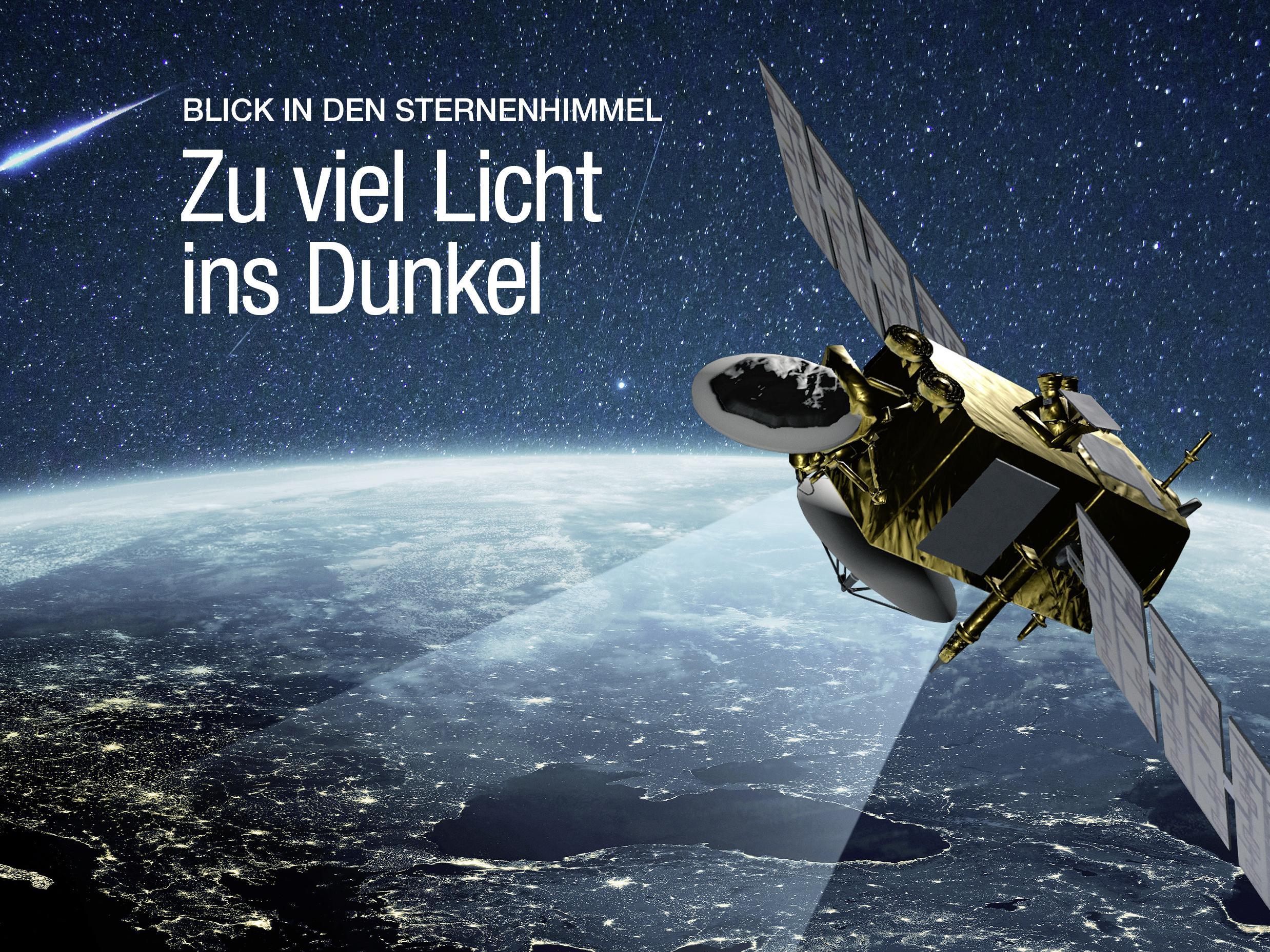 Im oberen Bereich befinden sich der Titel des Magazins, ein QR-Code sowie die Themenhinweise „Wahlen in Unternehmen – Erfolge für den VAA“, „Chemie in Europa – Chancen durch den Kreislauf“ und „Interview zum Arbeitsrecht – Nebentätigkeiten im Job“. Das Titelmotiv zeigt die Erde bei Nacht aus dem Weltraum. Sichtbar sind Küstenlinien und dicht besiedelte Regionen, die durch zahlreiche künstliche Lichtquellen hell erleuchtet sind. Über der Erde schwebt ein Satellit mit ausgeklappten Solarpaneelen. Von dem Satelliten fällt ein breiter Lichtkegel auf die Erdoberfläche. Im Hintergrund erstreckt sich ein klarer Sternenhimmel, links oben ist eine Sternschnuppe zu sehen. Auf dem Bild steht die Titelzeile: „Blick in den Sternenhimmel – zu viel Licht ins Dunkel“.