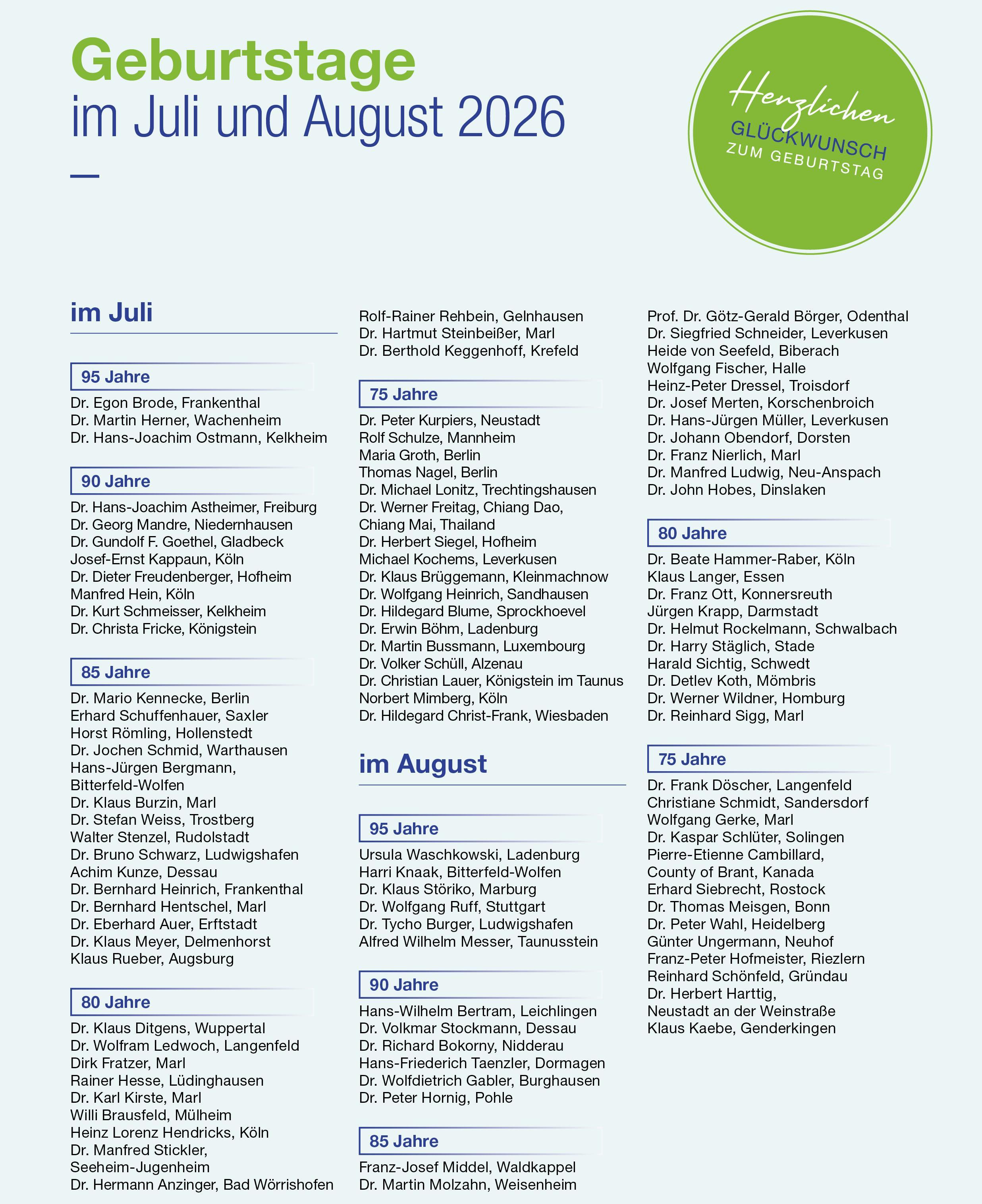 Glückwunschseite aus dem VAA Magazin, Ausgabe Juni 2026