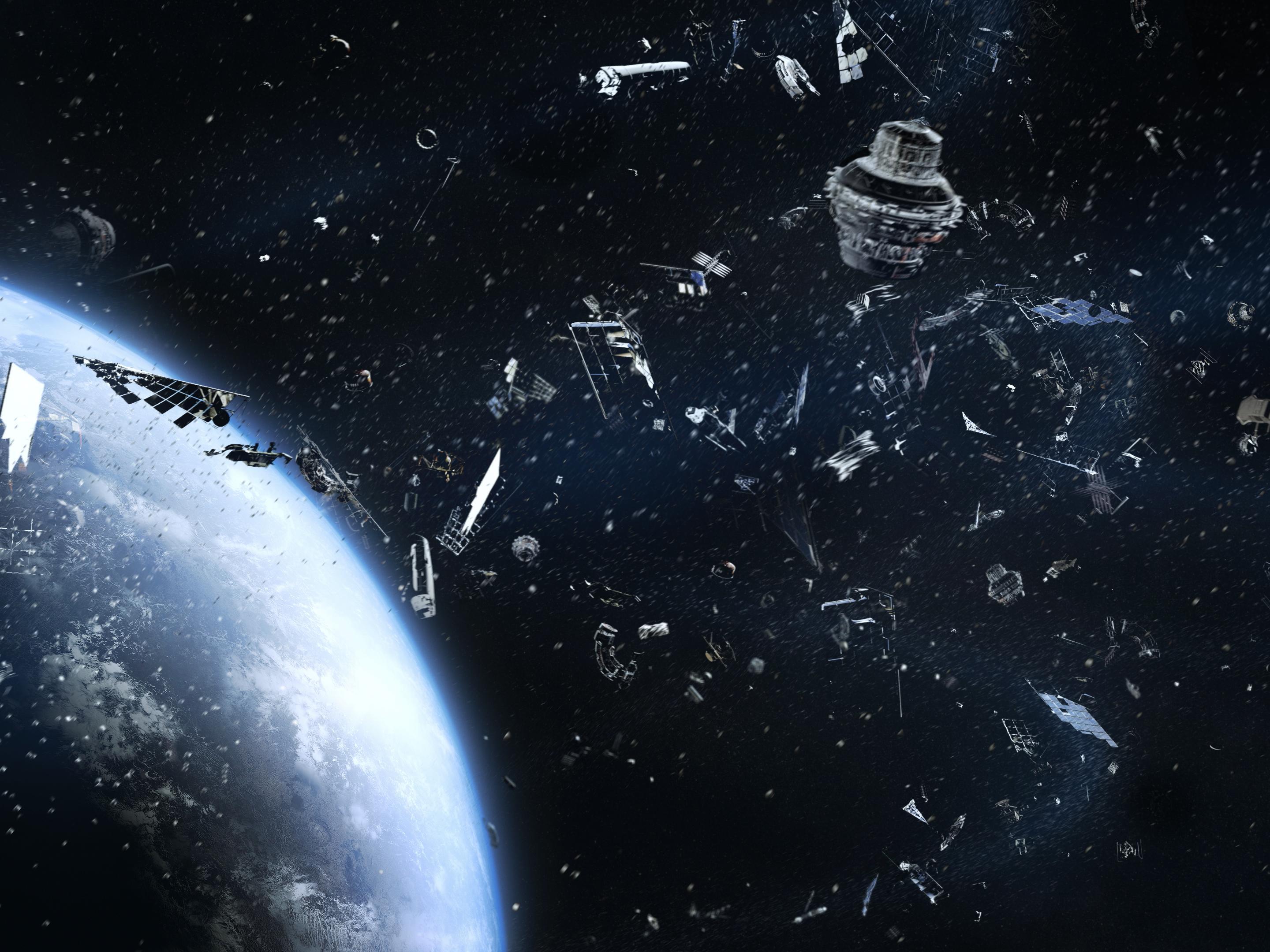 Satellitenschrott im Weltall.